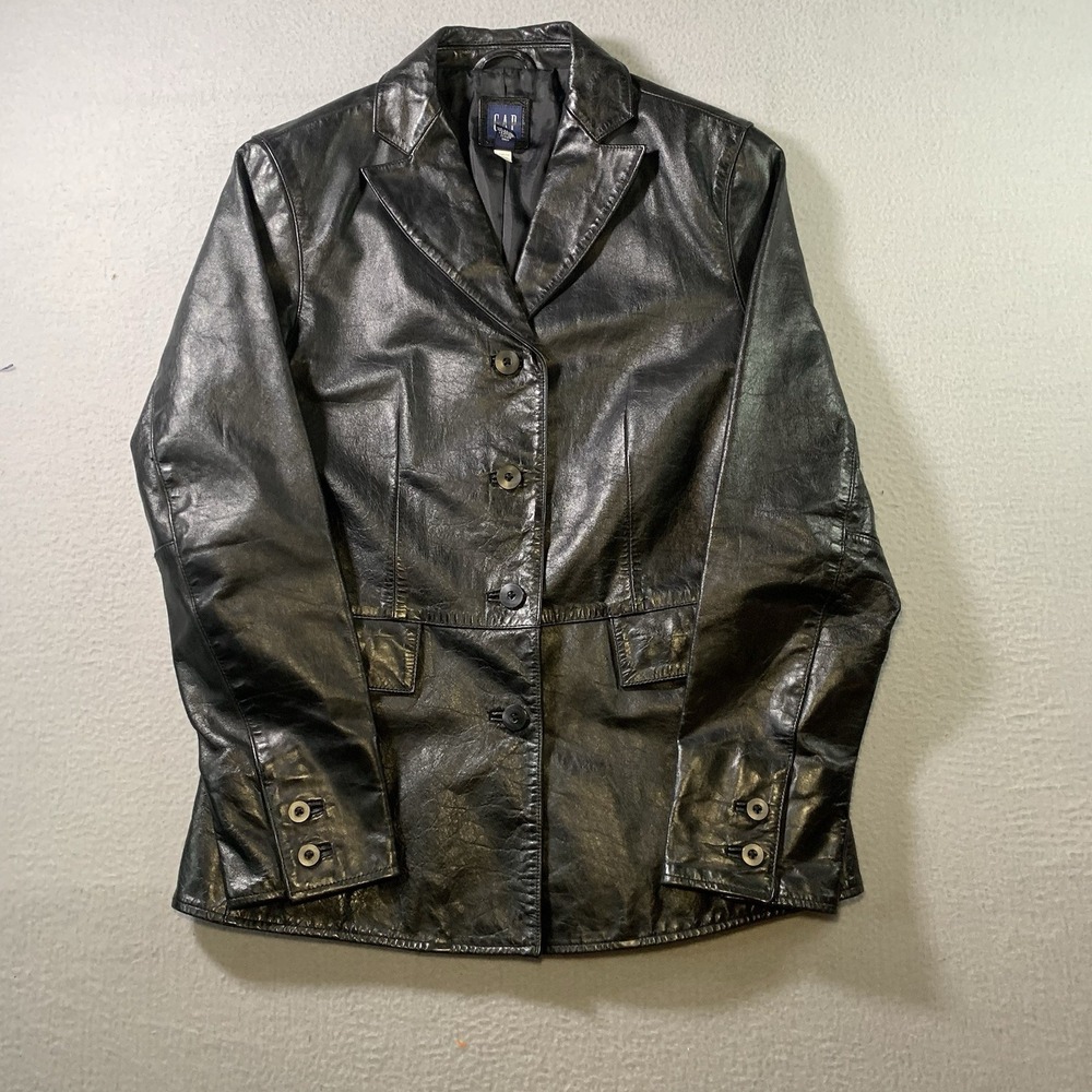 Women's Gap Y2K 1990's Black Leather Blazer Jacket Size XS